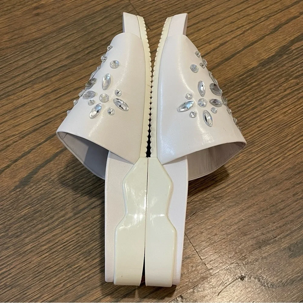 Tory Burch Brae Slides Silver Embellishment Napa Leather Women’s 8.5